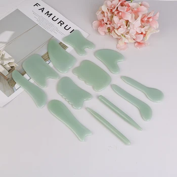 

12 Style Natural Rose Jade Guasha Board Stone Scraper Pressure Therapy Massage Tools For Face Neck Back Body