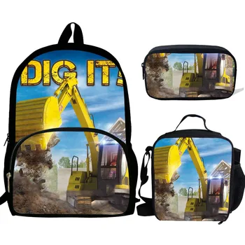 

Cute Cartoon Digger rint Backpacks Children Bookbag Boys School Bag Mochila Girls Daily Shoulder Luch Bag Set Pencil Croobody