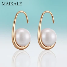 MAIKALE, простые серьги с белым жемчугом 10 мм, золотые, серебряные серьги с крючками, серьги-гвоздики с жемчугом для женщин, ювелирные изделия, очаровательные подарки