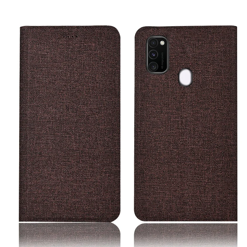 Чехол для samsung M30s, чехол для Galaxy M30s, M3070, A90, 5G, глобальная Противоударная откидная книжка из искусственной кожи, силиконовый чехол - Цвет: fabric brown