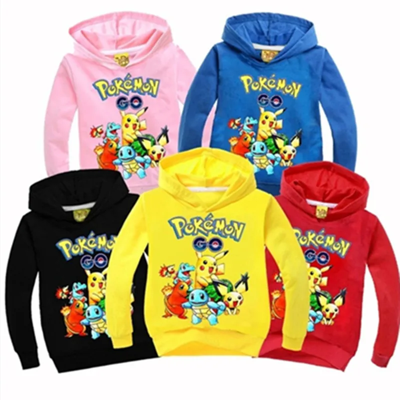 

Autumn and winter cotton children's pullover shirt Pokemon cartoon high print black hoodie Naruto sweater girl boy clothing