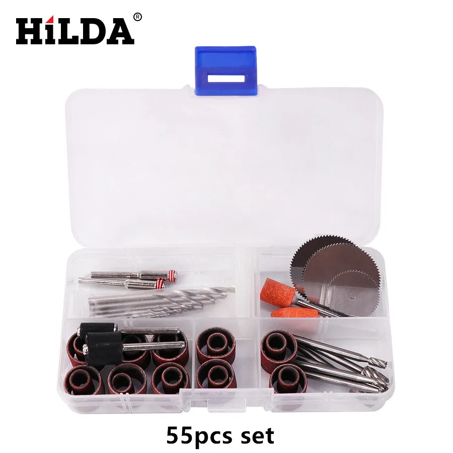 55pcs set HILDA 18 в мини-гравировальная ручка электрический шлифовальный станок ручка дрель вращающийся инструмент с шлифовальной машиной набор аксессуаров многофункциональный инструмент - Цвет: 55pcs set