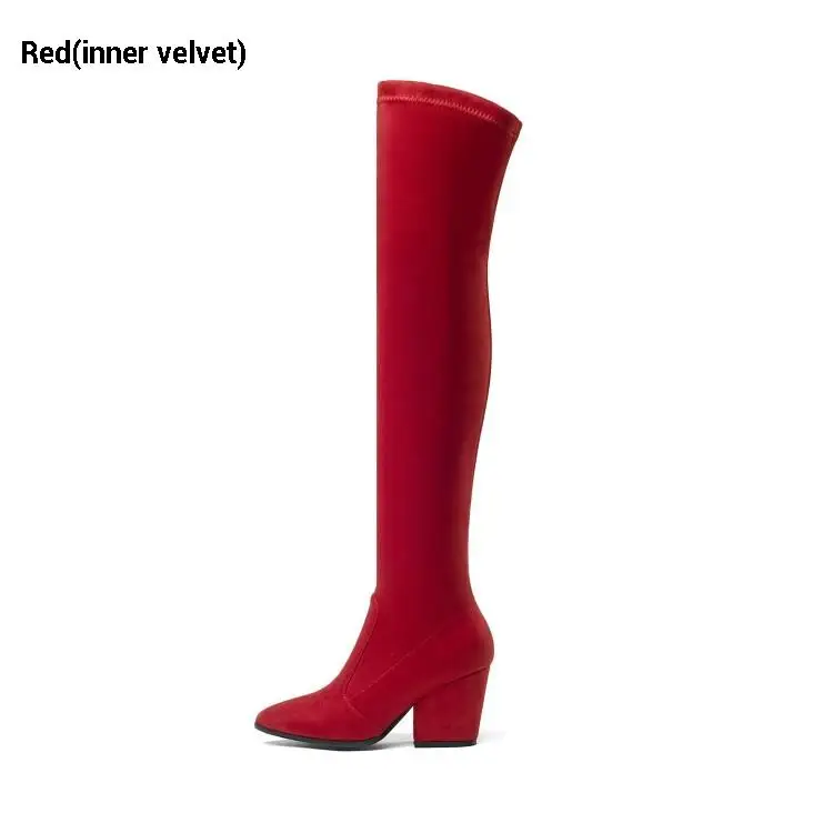 Red (velvet) CDAXILAN/Новое поступление, Сапоги выше колена женские сапоги до бедра из искусственной замши женские зимние сапоги на высоком каблуке 8 см - Цвет: Red (velvet)