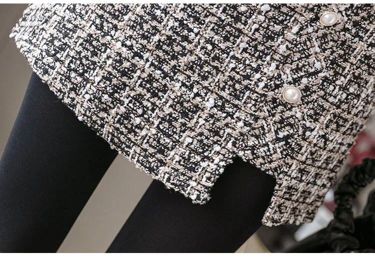 Autumn Winter Mini Tweed Skirt Women Elegant Plaid Skirts Ladies Fashion Korean High Waist Buttons Sexy Short Skirts Package Hip