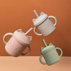Taza de silicona para alimentación de agua para bebé, grado alimenticio, sin BPA, taza flexible de dibujos animados, taza de aprendizaje, 1 unidad