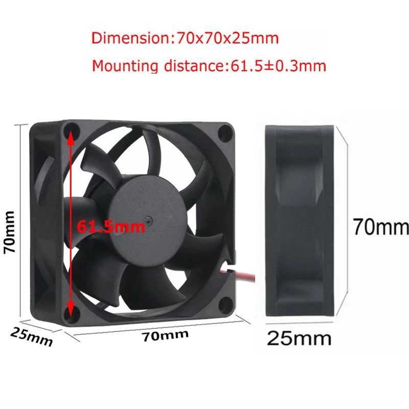 2Pcs DC Cooling Fan 70mm 12V 2Pin 70x70x25mm Brushless Silent Heatsink cooler 2Pcs DC Cooling Fan 70mm 12V 2Pin 70x70x25mm Brushless Silent Heatsink cooler