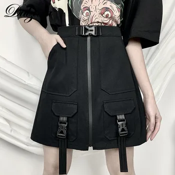 

Dulzura a line women mini skirt buckle patchwork high waist pocket streetwear 2020 summer clothes gothic clubwear festival party
