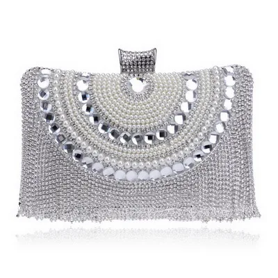 YM1074silver YINGMI/, женские клатчи с бусинами и бриллиантами, имитация жемчуга, маленькие дневные клатчи, вечерние сумки, вечерняя сумочка - Цвет: YM1074silver