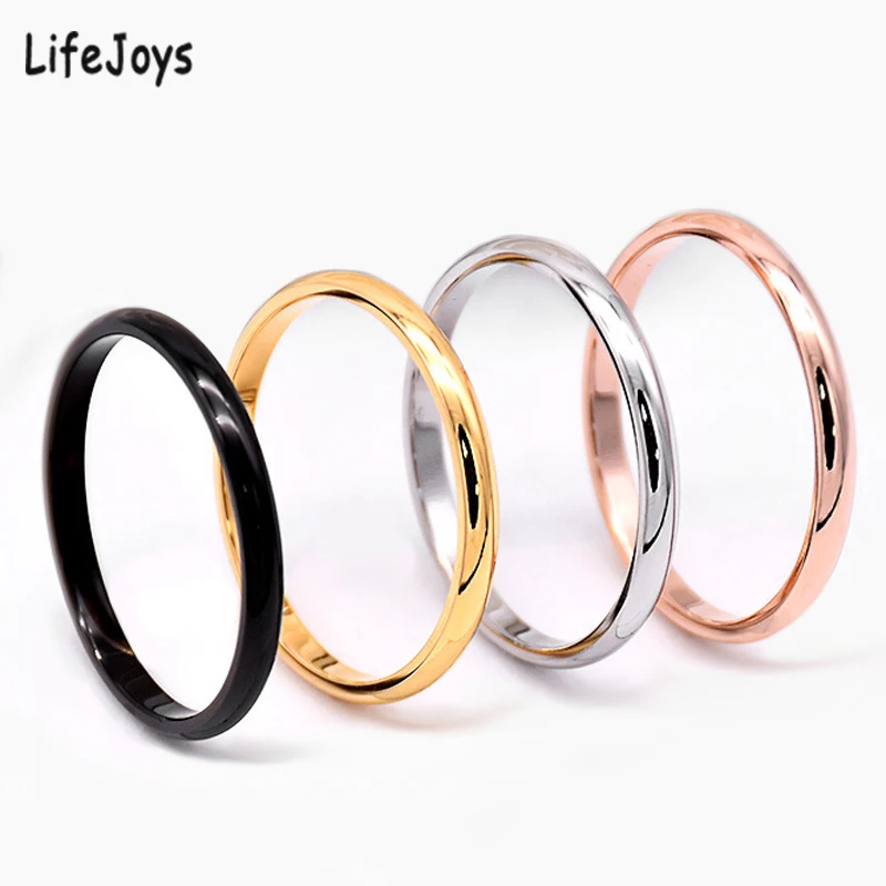 Anillo fino de acero inoxidable de 2mm para mujer y hombre, anillo minimalista de oro rosa y negro, joyería Simple para fiesta, regalo de talla 3 a 10