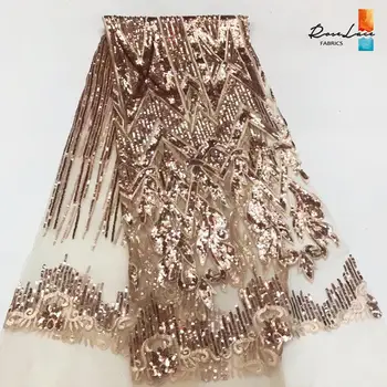 

Unique Style 2019 Gold Sequins Dress Lace Fabric Nigerian Mesh Sequined Embroidered Guipure Laces For Wedding Dresses Material