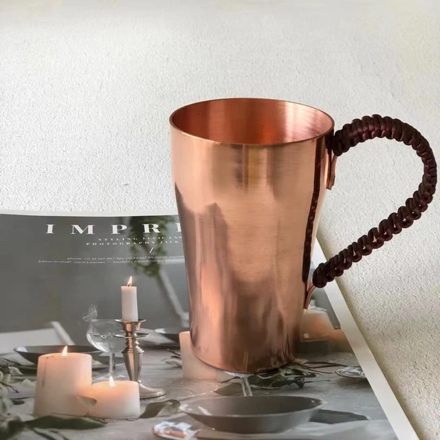 Handmade pure copper water tea wine beer coffee cup with copper dishes  Anti-scalding handle Moscow Mule Wine Cup Drinkware
