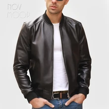 Черные мужские куртки-бомберы из натуральной овечьей кожи, байкерские куртки, пальто, jaqueta de couro deri ceket размера плюс 5XL LT2065