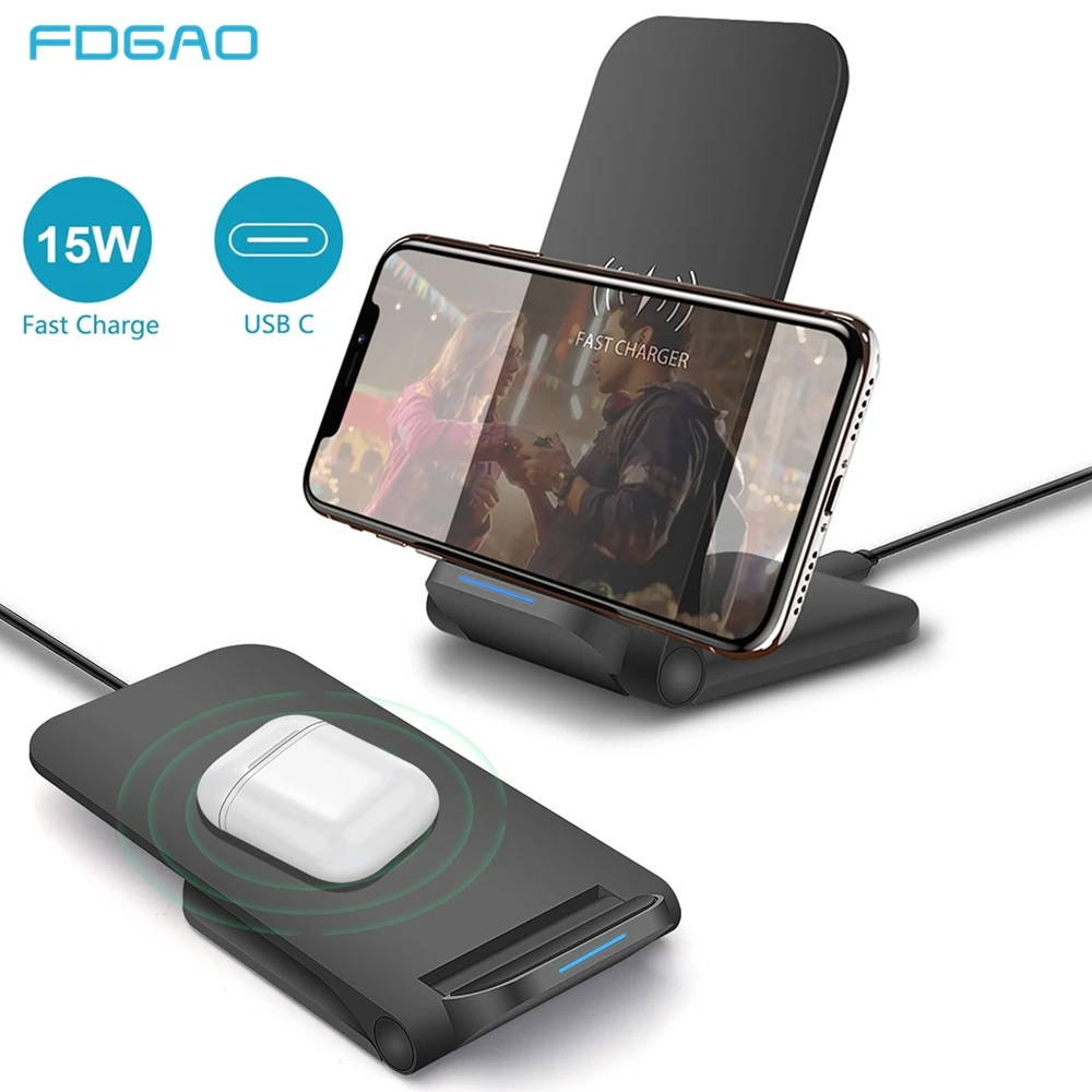 Складное Беспроводное зарядное устройство FDGAO 15 Вт USB C Qi 2 в 1 зарядная станция