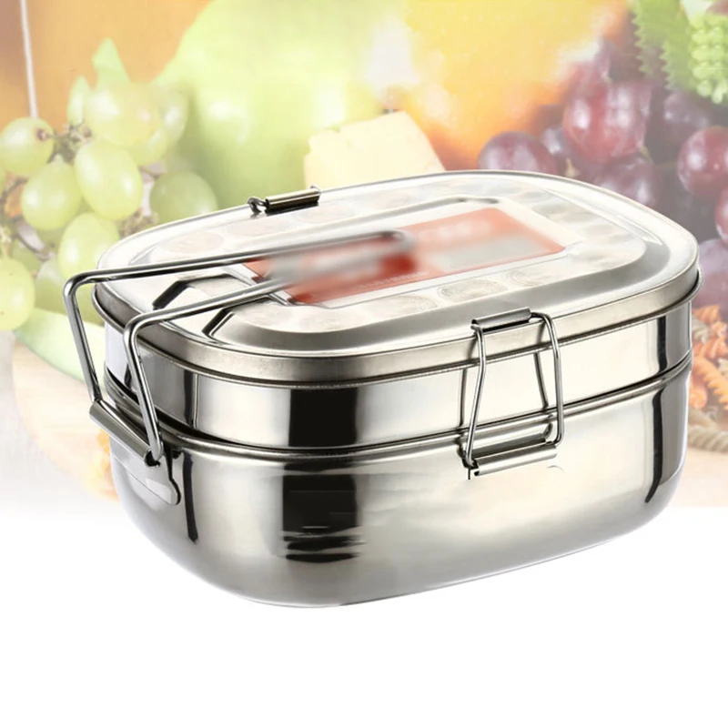 Food Meal Holders Lunch Box Kitchen 1.8L Double Layer Stainless Steel Rice Bento
