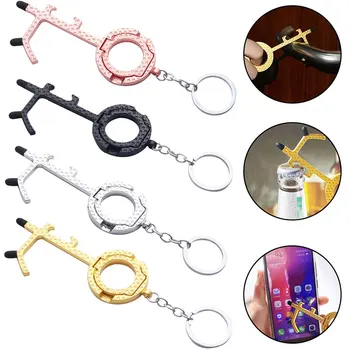 

Non-touch door opener tool 4-in-1 with bottle opener handwriting board and key ring set of 4 ^o^