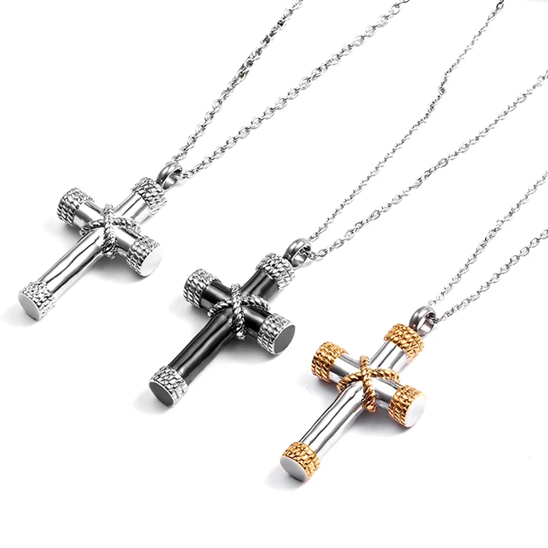 Cross Necklace Pet Ashes Box Necklace Souvenir Stainless Steel two-color Cross Necklace Accessories