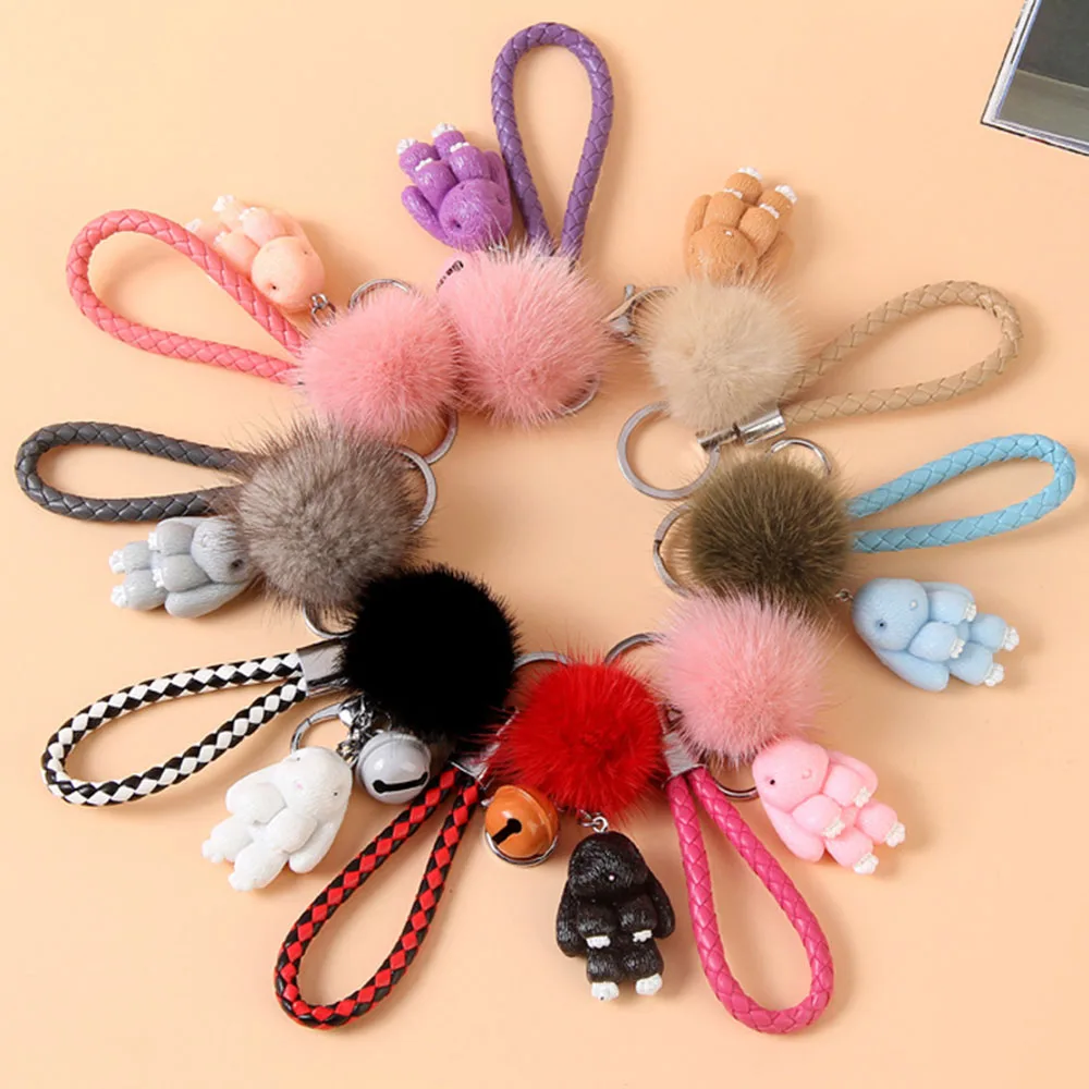 Кролик брелок меховой шарик брелки для женщин сумки кулон украшение помпоны Мода
