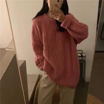 

Hzirip Fashion Chic Thick Sweet Jumpers Women 2020 Lazy Style Fresh Solid Soft Warm O-Neck Pullovers All-Match Knitted Sweaters