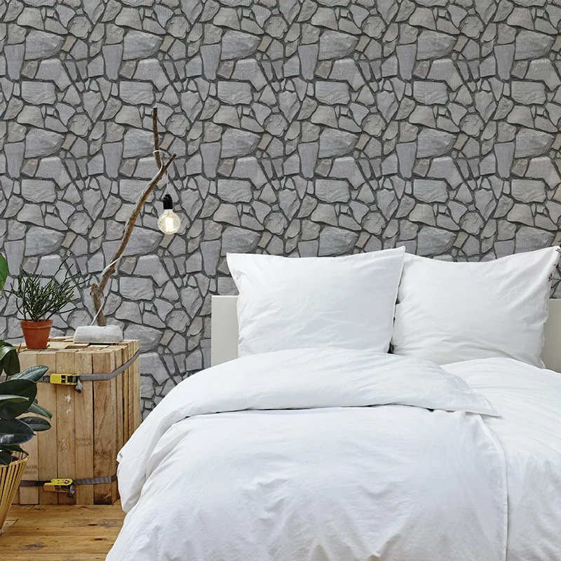 Faux Rustic Brick Rolling Stones Wallpaper Self-adhesive Wall Paper Cover for Livingroom Kitchen Bedroom Waterproof Wall Murals