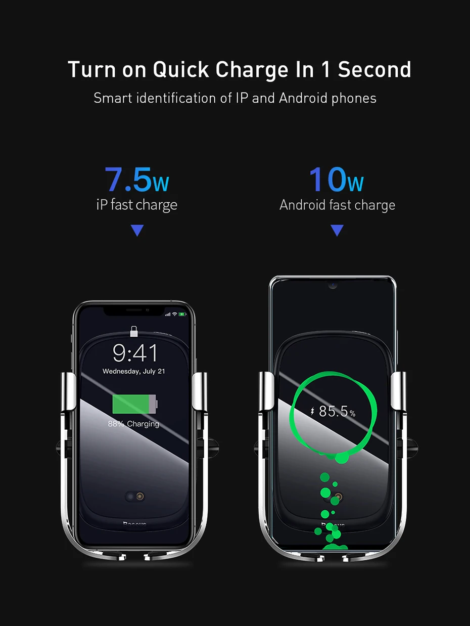 Baseus Беспроводное зарядное устройство Автомобильный держатель для телефона для iPhone X Xr Xs Max samsung Быстрая зарядка подставка держатель для телефона