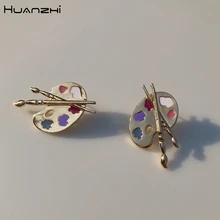 HZ, новинка, модные, уникальные, геометрические, для художника, палитра, золотые, металлические серьги-гвоздики для женщин, девушек, подарки, вечерние, абстрактные ювелирные изделия