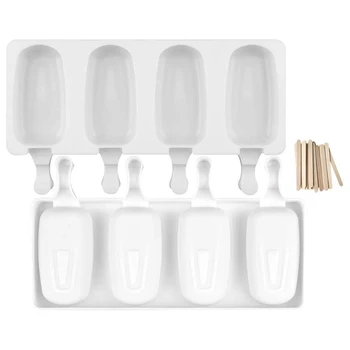 

sicle Molds Set of 2, Silicone Molds 4 Cavities Homemade Ice Cream Mold Oval with 20 Wooden Sticks for DIY Ice Cream
