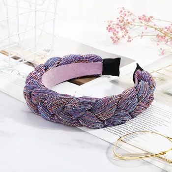 

Gold wire Braid Hairband Women Fabric Knotted Headband Vintage Twist Turban Hair Accessories Fixed Boho Headwear Wide Hair Band