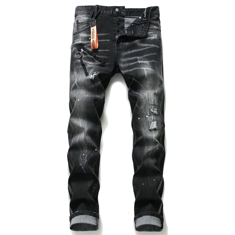 

New skinny jeans men stretch printed torn ripped black jeans clothes 2020 streetwear Spring Summer pants men hip hop
