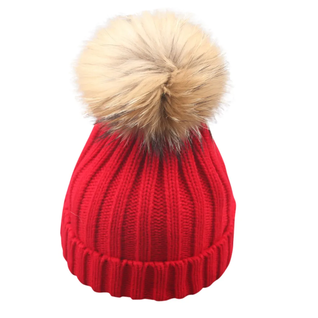 Зимняя вязаная шапочка для мамы и ребенка, шапки для мальчиков и девочек, меховые Шишечки, бини с помпоном, шапки# YL5