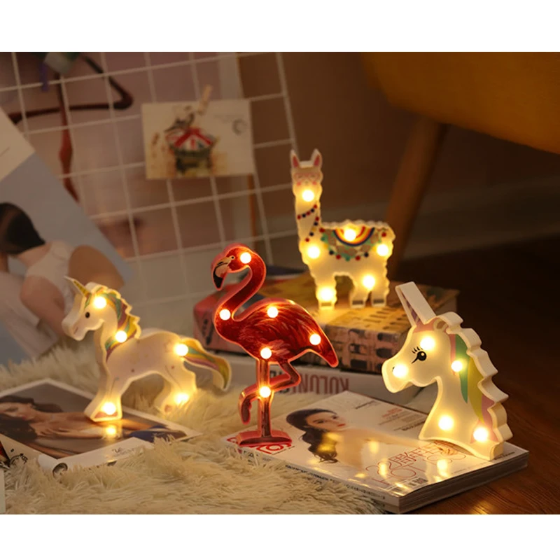  Cute Animal Shape LED Lamp Home Living Room Tabletop Decoration +Flamingo Unicorn Alpaca Night Ligh - 33042867698