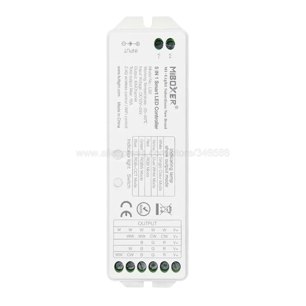 Светодиодный смарт контроллер DC12V 24V 15A Miboxer LS2 5 в 1 для одноцветного CCT RGB RGBW +
