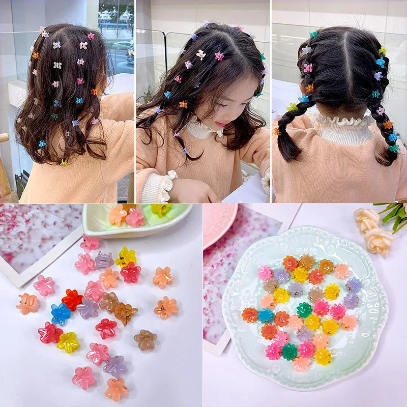 

Fashion Cute Multicolor Flower Small Hair Claws Girl Childrens Braided Hairpin Clip Set Kawaii Acrylic Geometry Hair Accessories