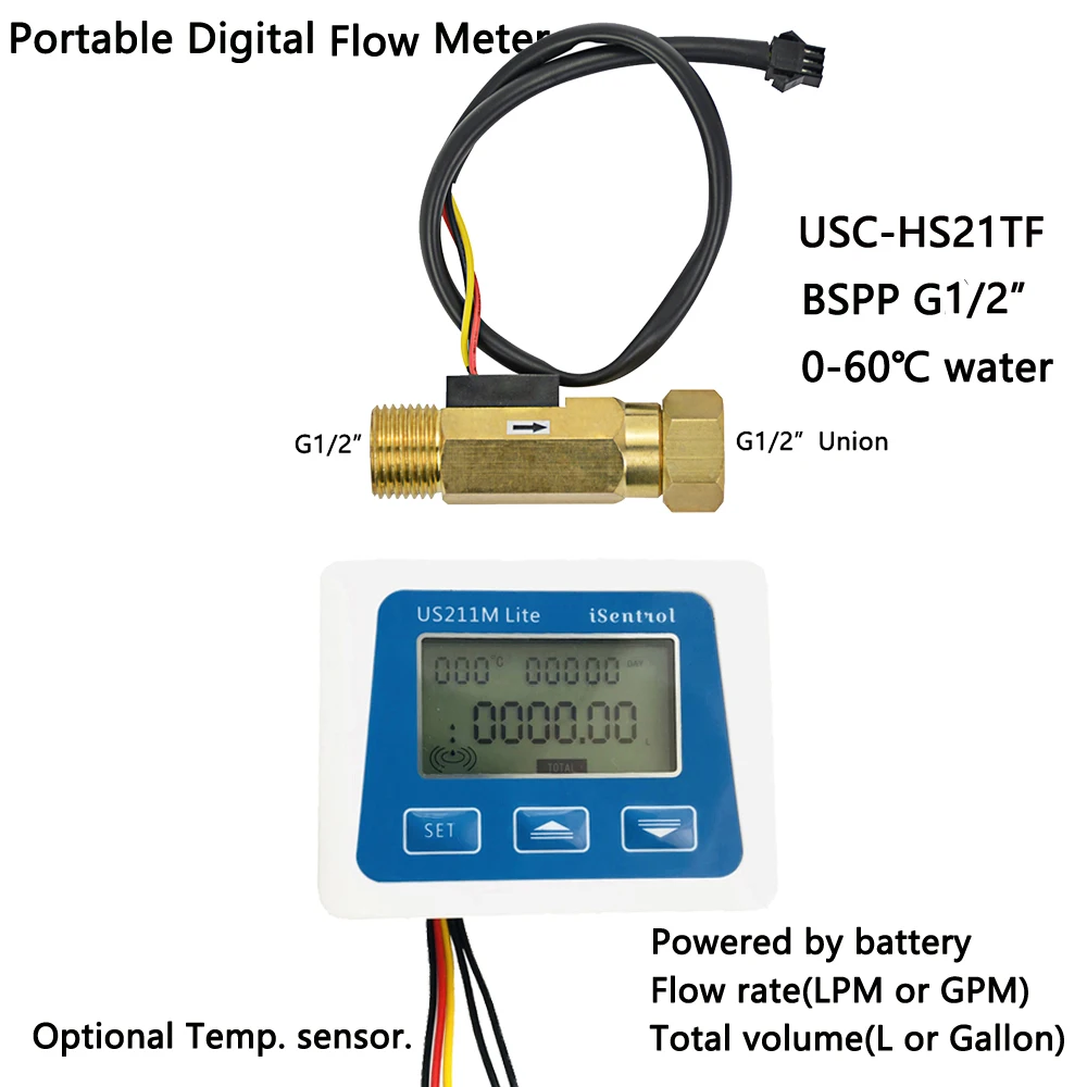 

US211M Lite USC-HS21TF 1-30L/min Digital Flow Meter 5V Flow Reader Compatible with all our hall effect water flow sensor