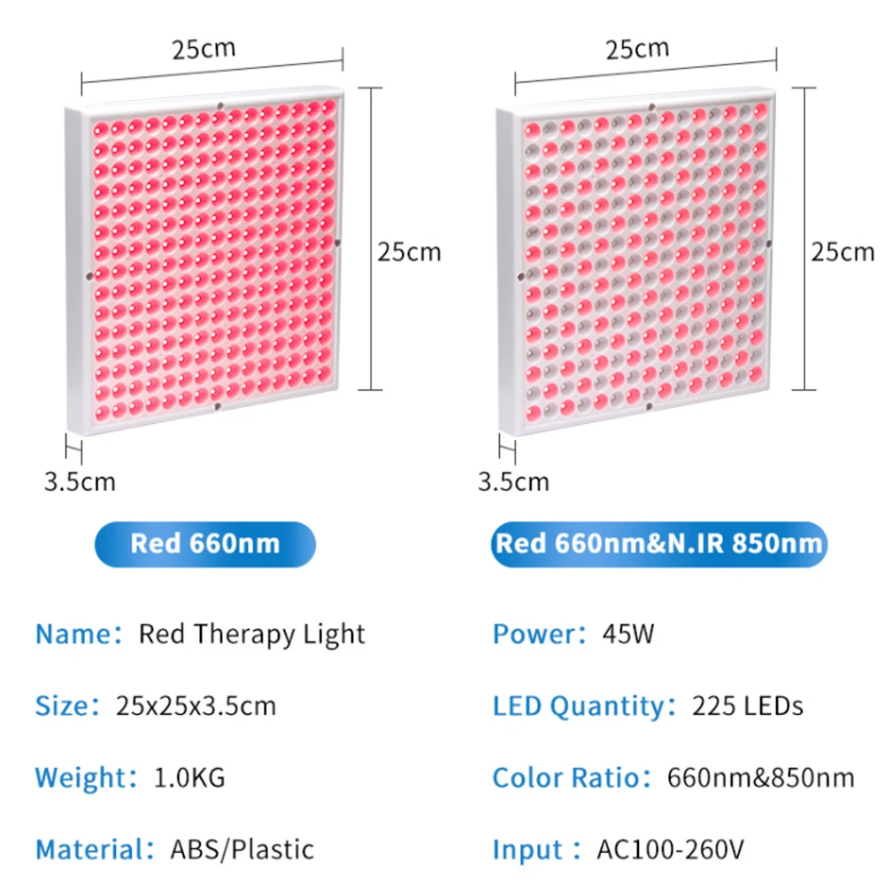 45W LED Panel Switch on/off 660nm Red Light Therapy 850nm Near Infrared Lamp for Skin and Pain Relief|grow light bulb|led bloomred |