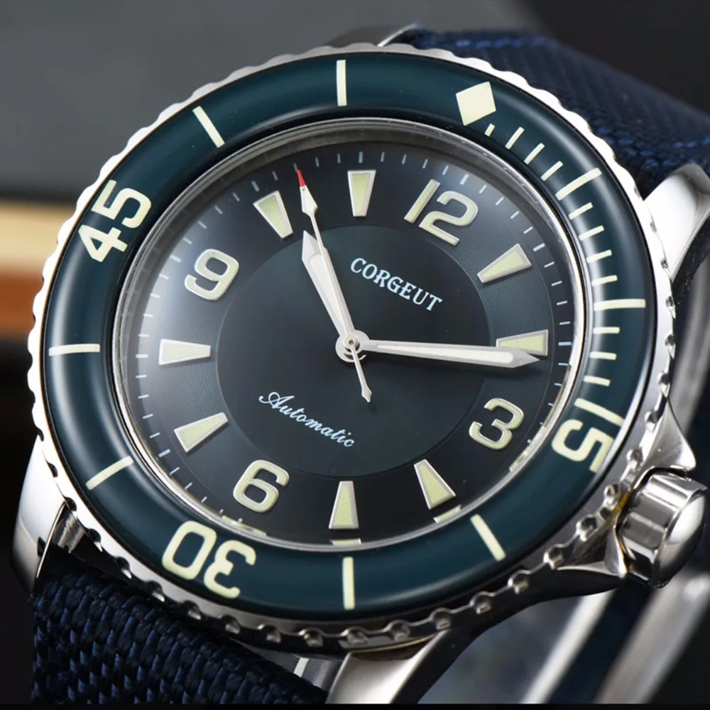 Corgeut часы 45 мм спортивный дизайн часы Роскошный топ бренд механические светящиеся руки автоматические самоветер винтажные мужские