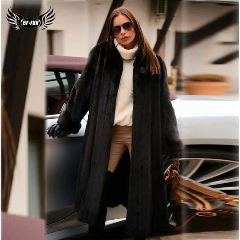 

130cm Long Natural Women Mink Fur Coat Stand Collar Full Pelt Genuine Mink Fur Jacket 2020 Fashion Winter Fur Coats Real Luxury