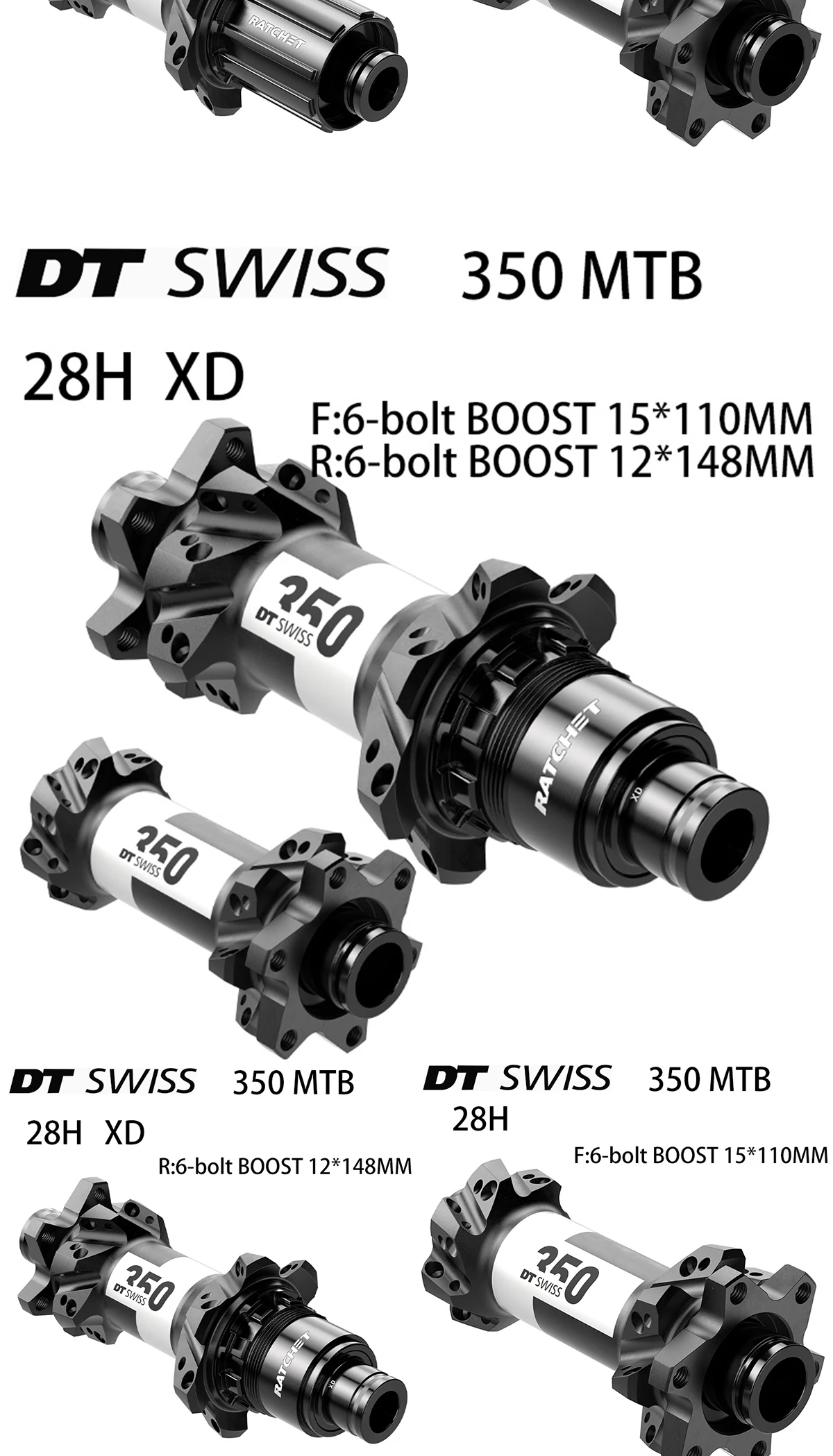 DT SWISS 350 Bicycle Disc Brake Hub MTB 6-bolt Boost 28H 15*110mm