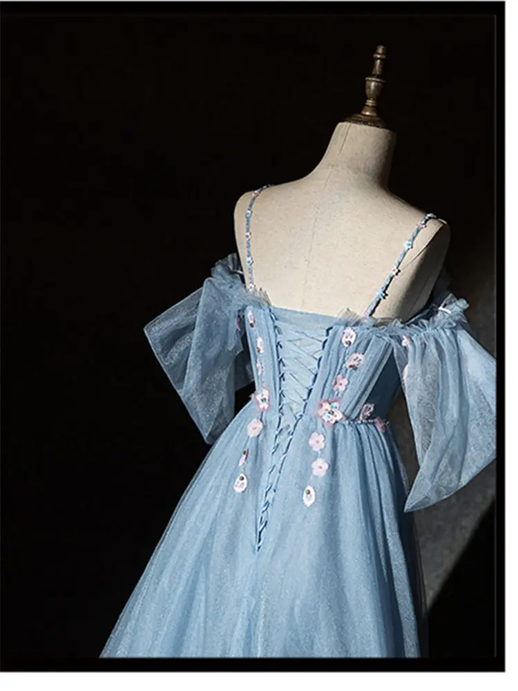 Это Yiya Выпускные платья вырез лодочкой короткий рукав халат De Soiree Голубое Бальное платье в пол вечерние ночные платья E853