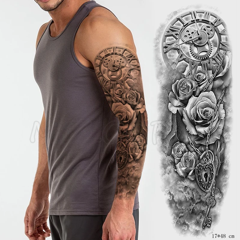 L21 Тату-стикер, водонепроницаемый череп, крест, ожерелье, angal rose flower, механическая Временная вспышка на всю руку, поддельные татуировки для мальчиков и девочек - Цвет: L21