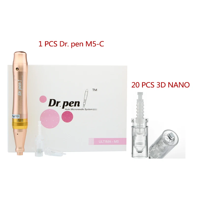 Dr. Pen Derma Pen M5-C с 20 микроиглами, автоматическая ручка с микроиглами, штыковая игла, картриджи, Дерма, штамп, электрическая ручка - Цвет: Pen and 3D NANO
