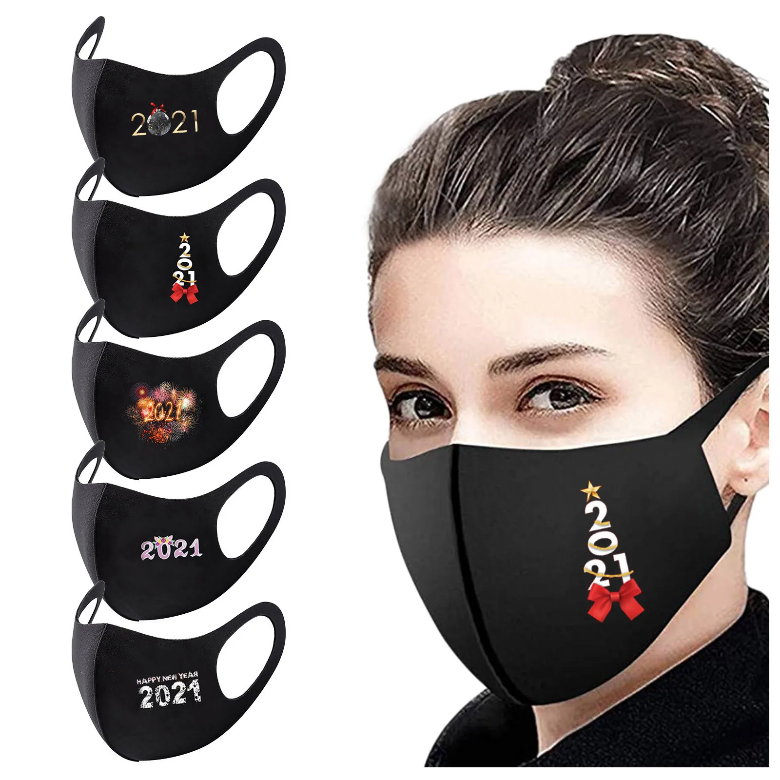 

1PC Adult 2021 Christmas Printed Ice Silk Mask To Protect Mask Bandage Fast Delivery Within 24 Hours Face sunscreen Cubrebocas