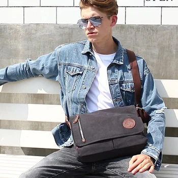 

2020 Men's Canvas Leather Crossbody Bag, Vintage Military Army Messenger Bags, Shoulder Bags, Casual Travel Bags for School