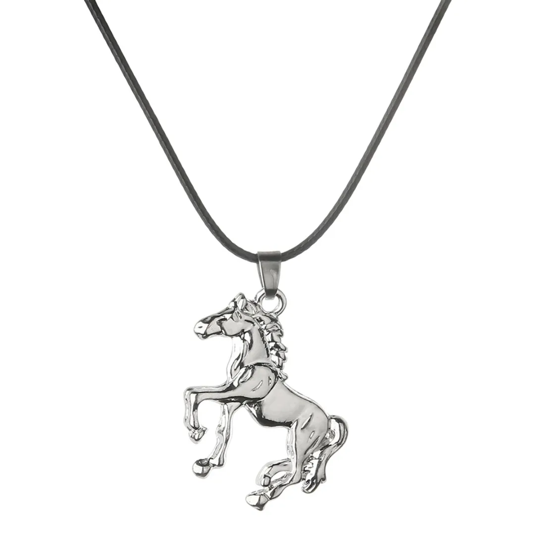 Trendy Men Boho Stainless Steel Necklace Vintage Sexy Unisex Horse Pendant Leather Necklace For Women Men Collar Jewelry