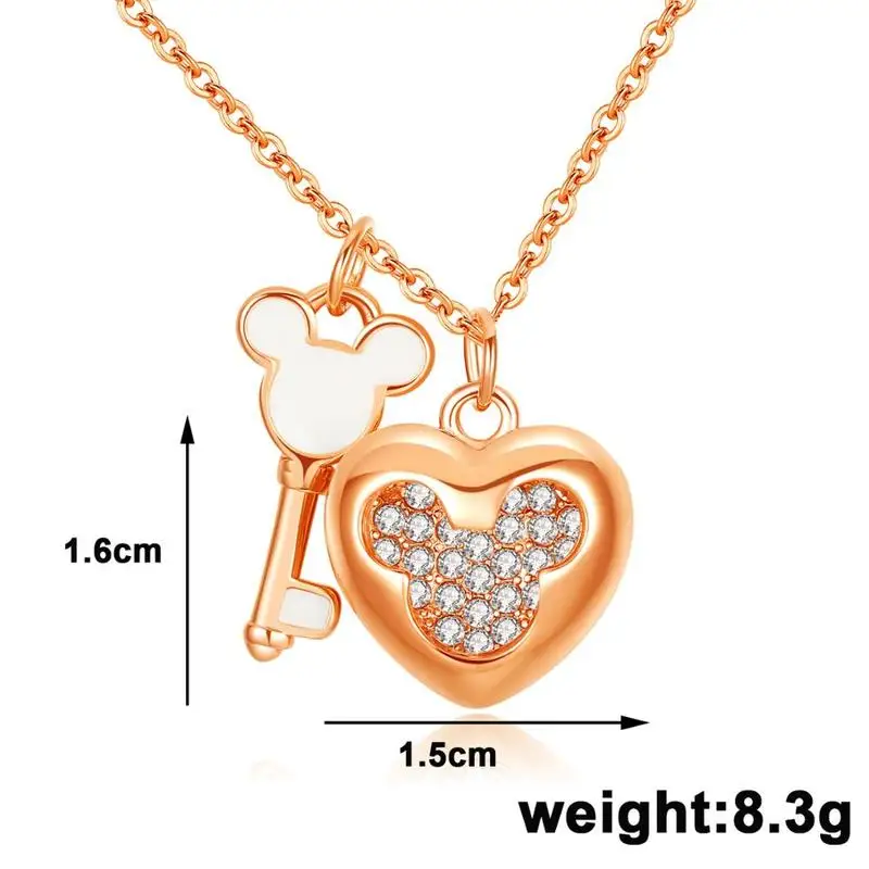 LOYE Love Heart Micky Key кулон ожерелье Блестящий Кристалл Циркон ключицы цепи ожерелье s для женщин девушек Ювелирное Украшение на день рождения