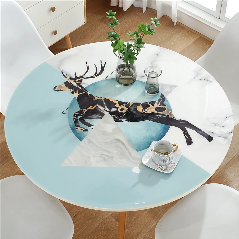 

Marble pattern round table mat Waterproof oilproof heat-resistant non-slip tablecloth wedding party table deco cover pad custom