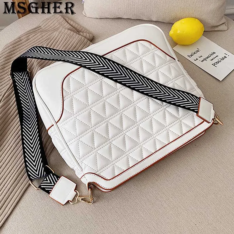 

MSGHER Diamond-shaped panelled Flap Female Shoulder Bag Sport Joker Autumn large Capacity Wild Canvas Stripe Girl Bag WB2981