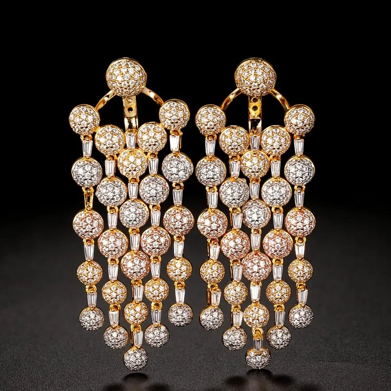 

Zlxgirl brand DUBAI Gold Color Dangle Earring jewelry for women wedding bridal anniversary gifts brand zirconia copper earrings