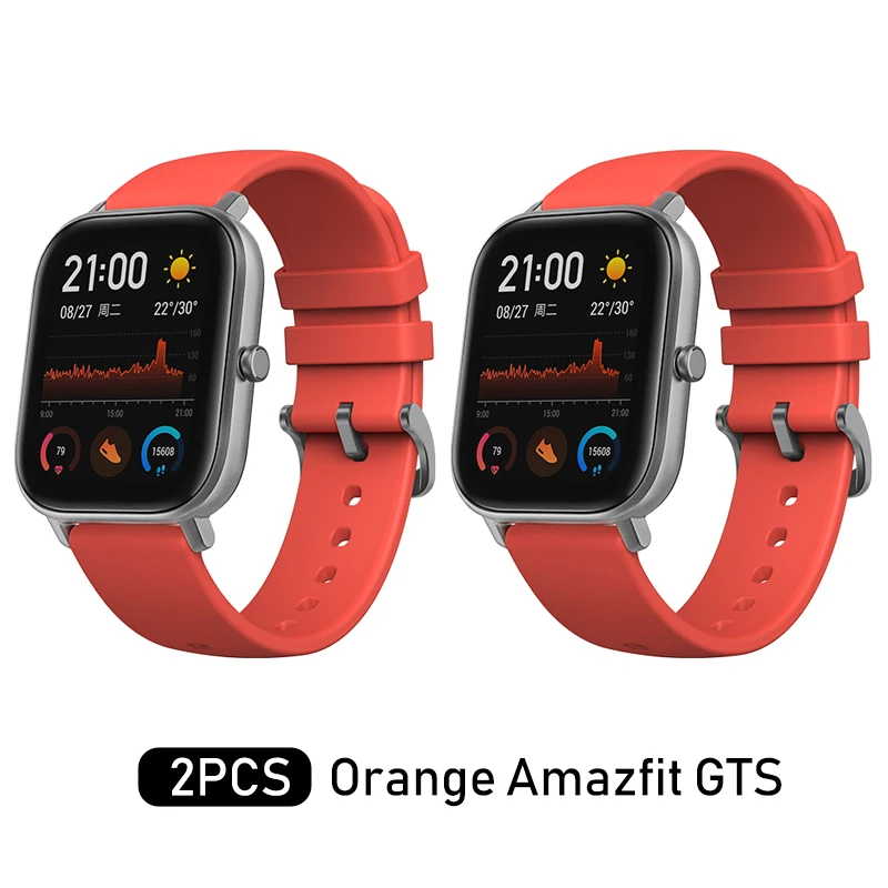 Amazfit GTS глобальная версия Смарт-часы для мужчин и женщин 5ATM водонепроницаемые часы для плавания под давлением для Xiaomi Android Phone IOS - Цвет: Orange 2Pcs