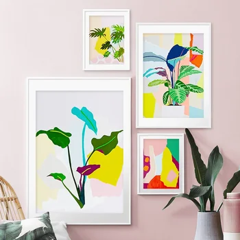

Colorful Abstract Monstera Leaves Wall Art Canvas Painting Nordic Posters And Prints Plants Wall Pictures For Living Room Decor