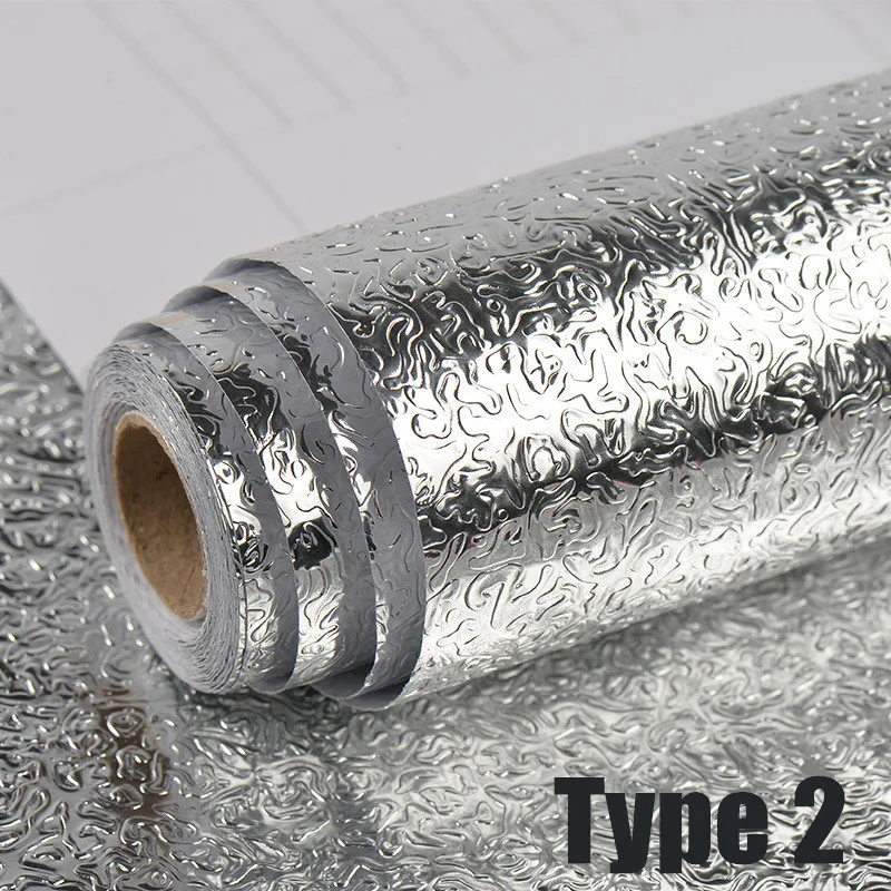 Furniture renovation silver self-adhesive wallpaper kitchen golden aluminum foil waterproof moisture-proof mold wall sticker |